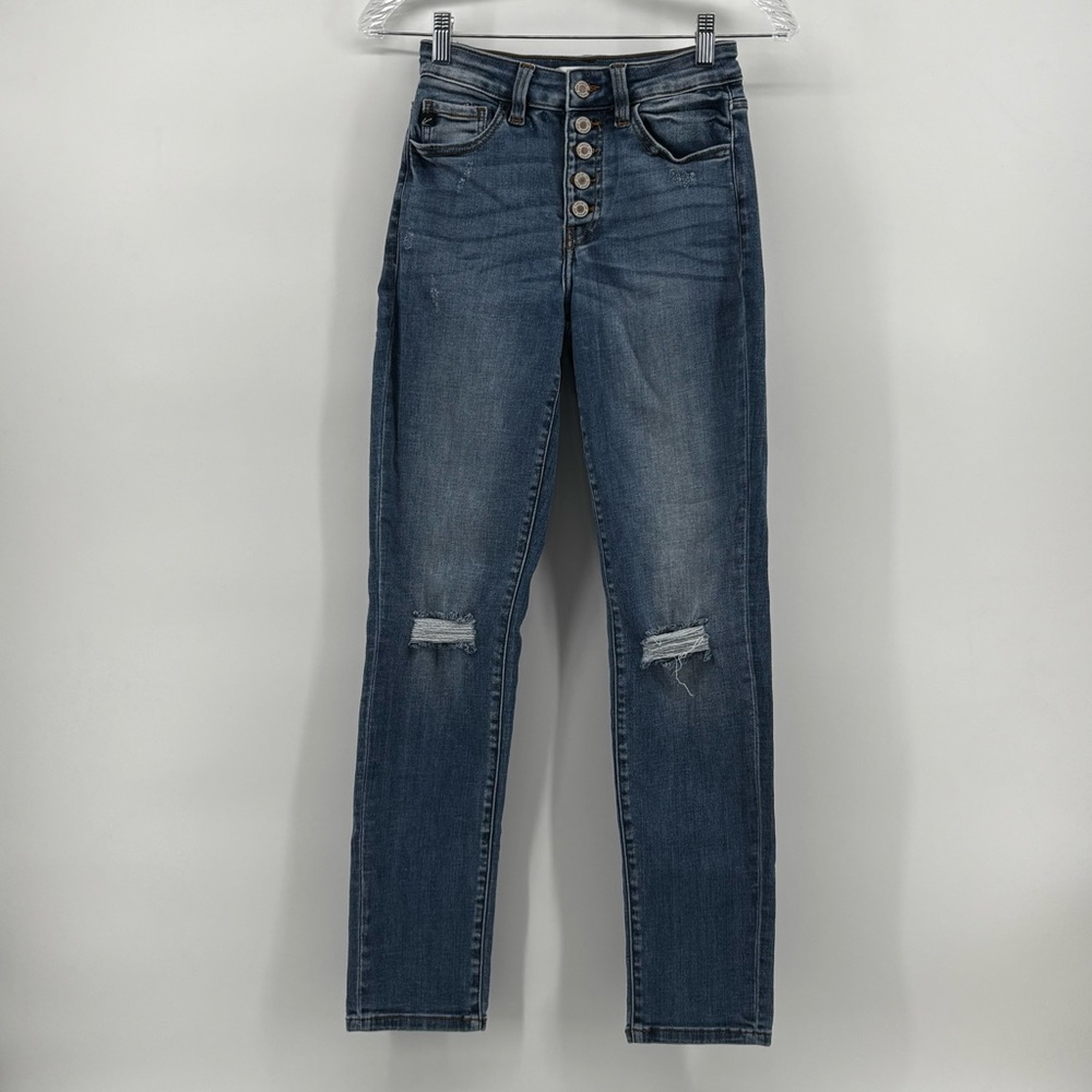 KanCan Womens Light wash Blue Distressed Knee‎ Skinny Jeans Size 1